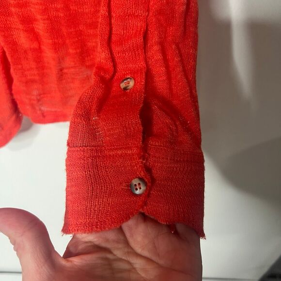 Free People Orange Collared Knit Button Up Sz S Shirt - Picture 2 of 8